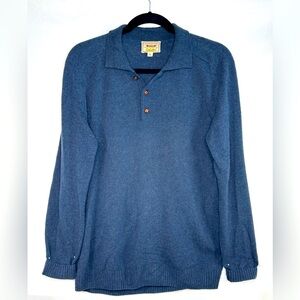 Cabela’s Henley Blue Lambswool Sweater Classic Business Casual‎ Preppy Sz L